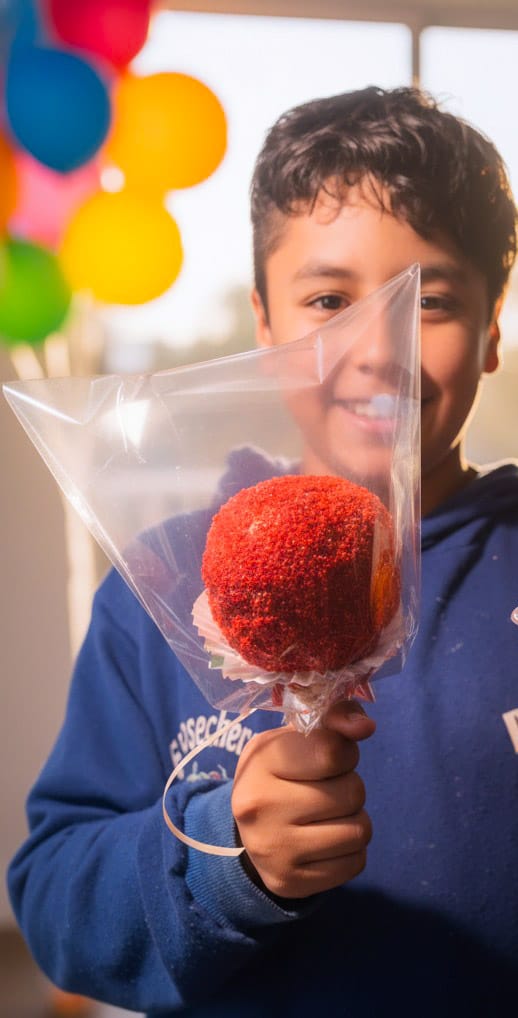 Mesa de dulces con manzanas de chamoy Mega Boom